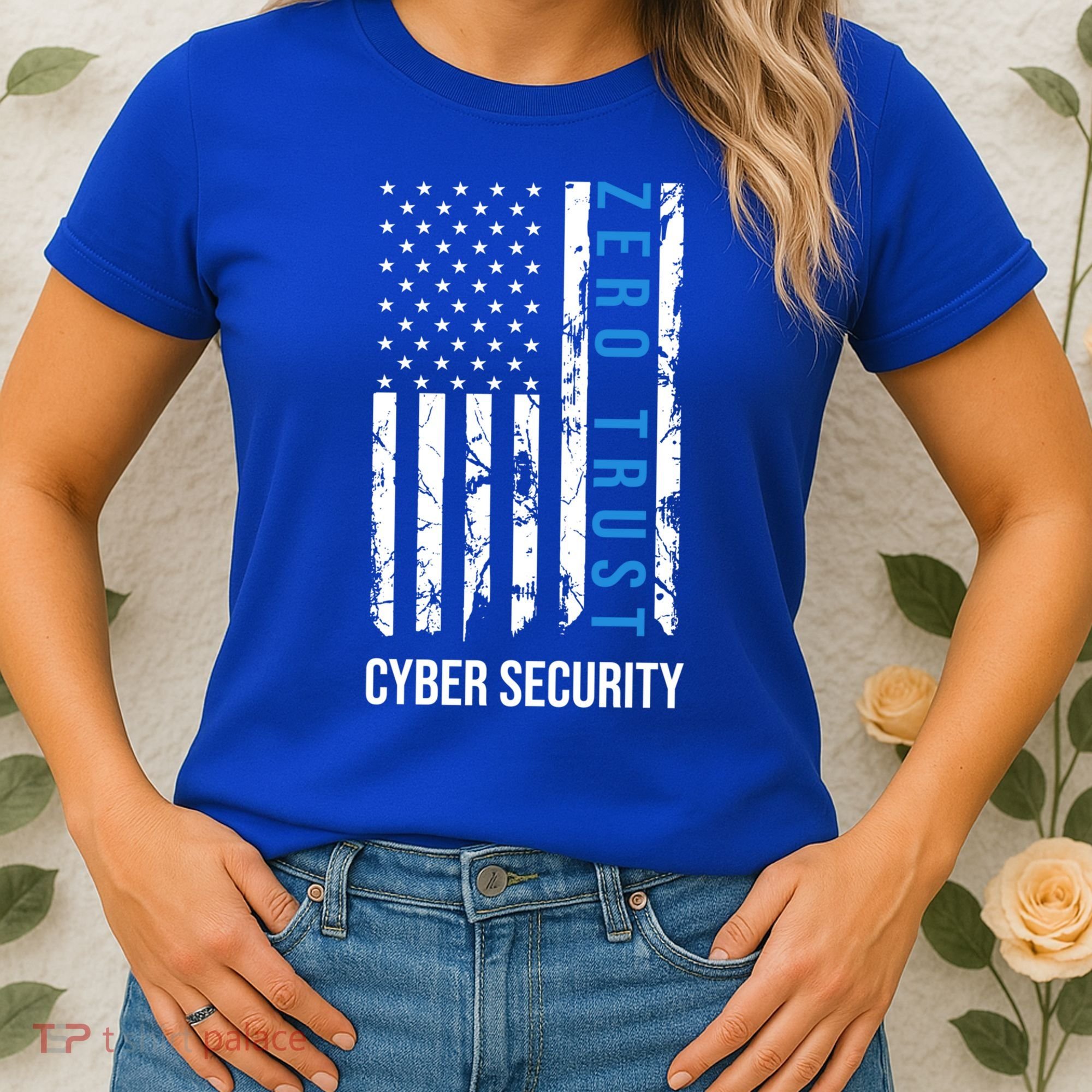 Zero Trust Us Flag Cyber Security Hacking Hacker Developer Funny Gift Women's T-Shirt