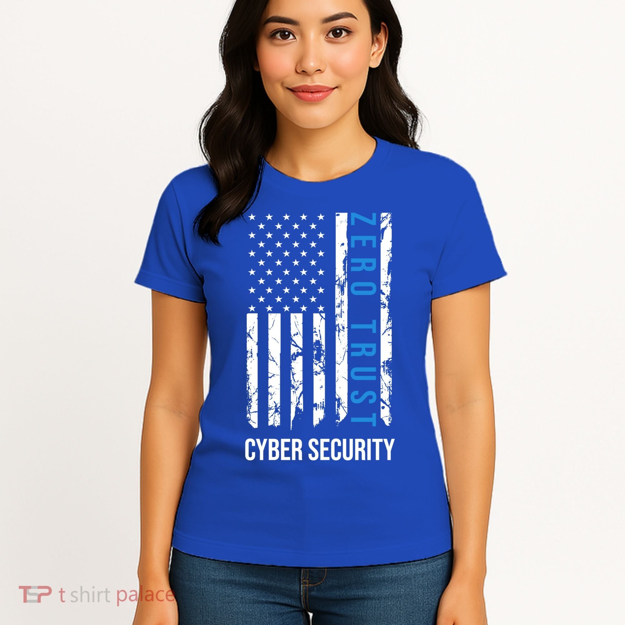 Zero Trust Us Flag Cyber Security Hacking Hacker Developer Funny Gift Women's T-Shirt