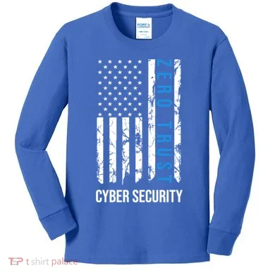 Zero Trust Us Flag Cyber Security Hacking Hacker Developer Funny Gift Kids Long Sleeve Shirt