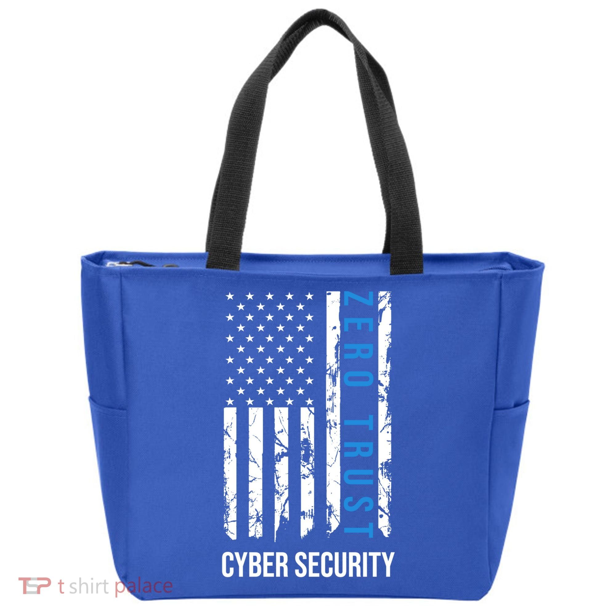 Zero Trust Us Flag Cyber Security Hacking Hacker Developer Funny Gift Tote Bag